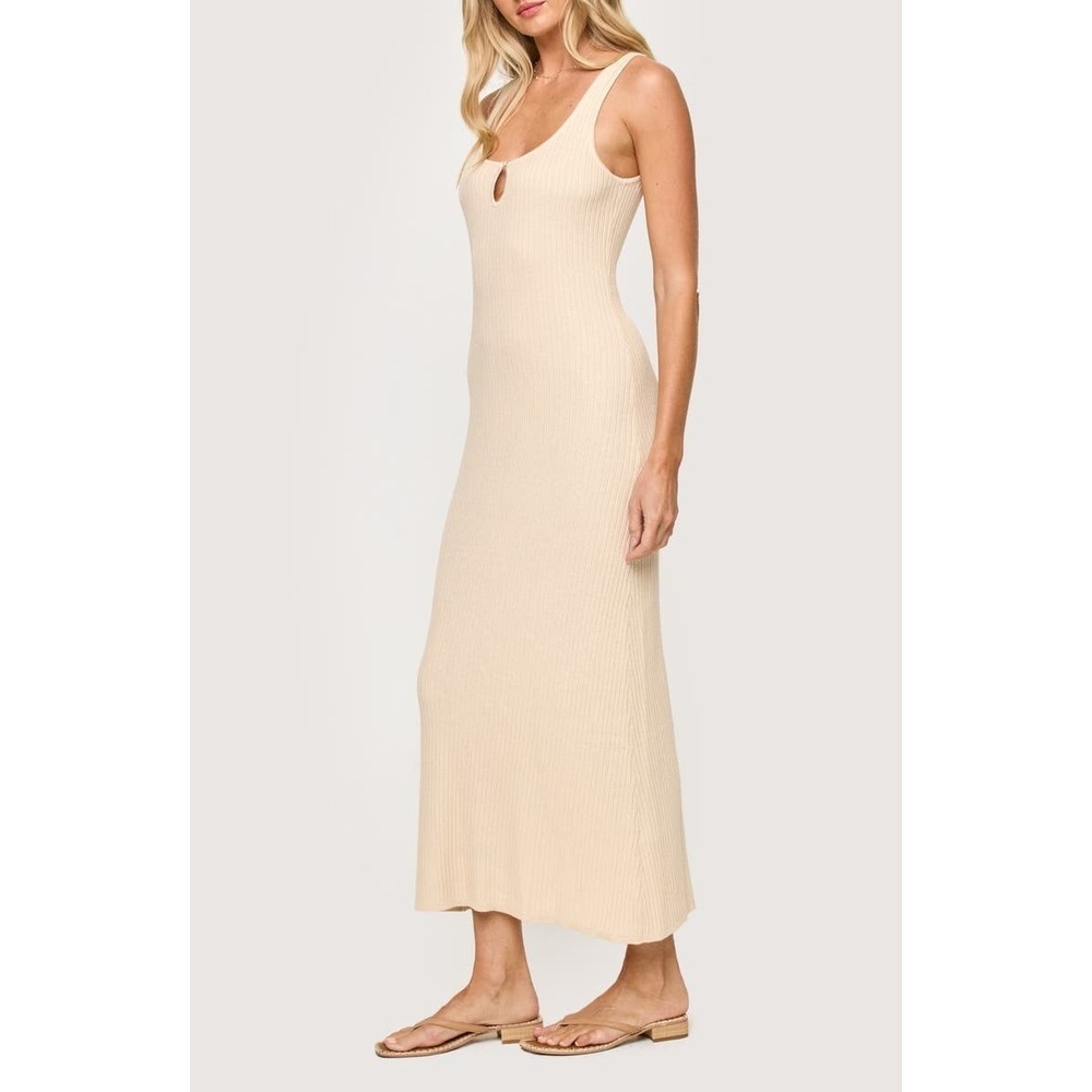 NWT LSPACE En Route Knit Beach Cover-Up Maxi Dress Medium Cream Ribbed Keyhole